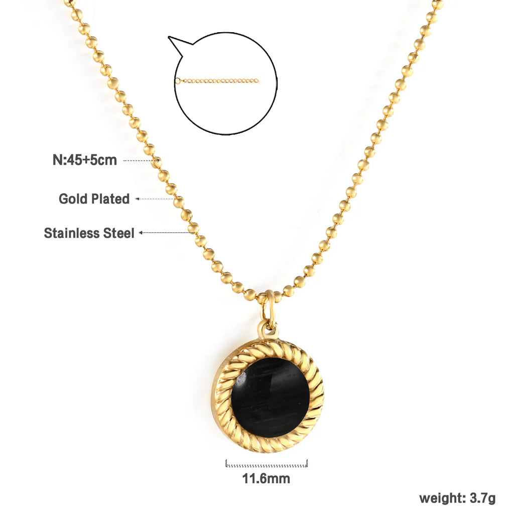 Black Round Stone Gold-Tone Necklace