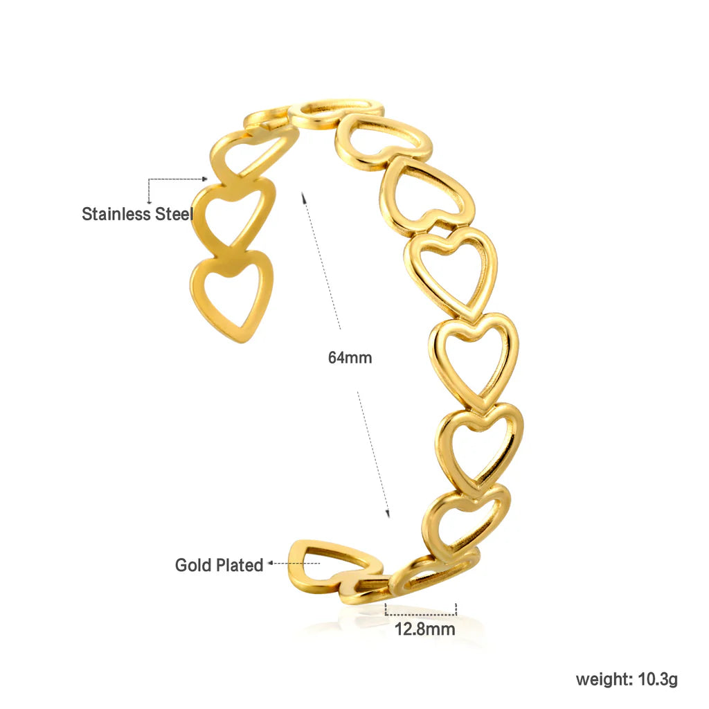 Interconnected Heart Links Gold Cuff Bracelet