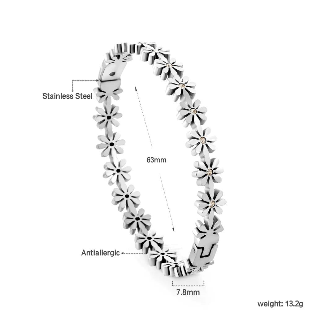Silver Flower-Linked Crystal Bracelet