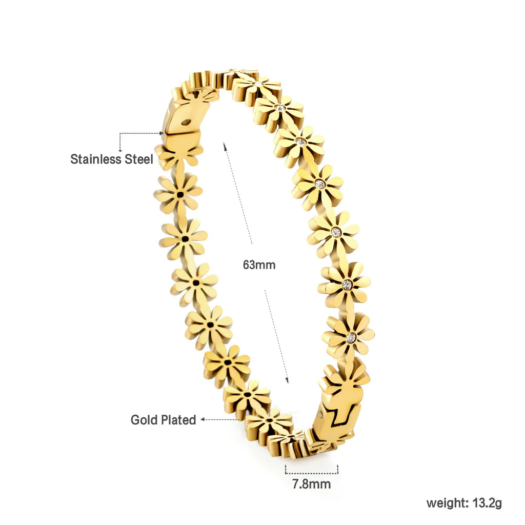 Golden Flower-Linked Crystal Bracelet