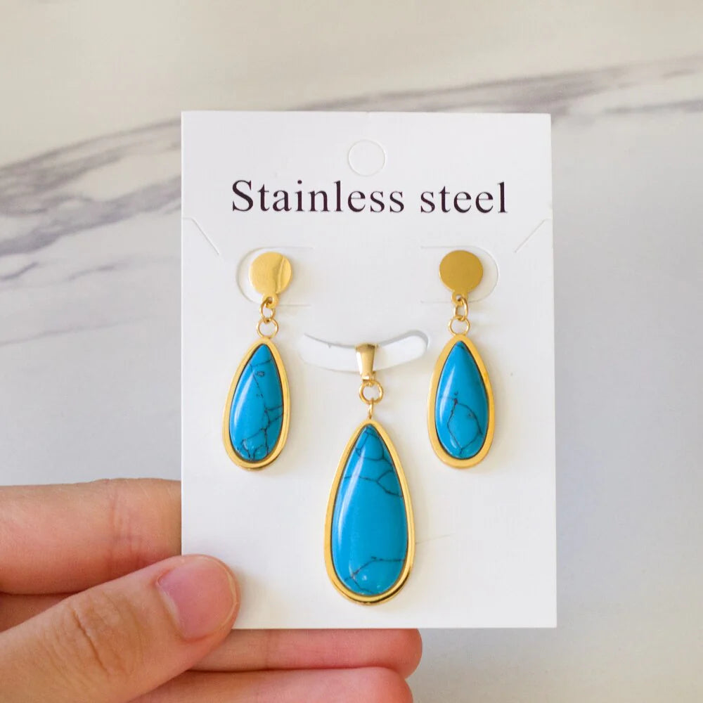 Turquoise Teardrop Necklace & Earring Set
