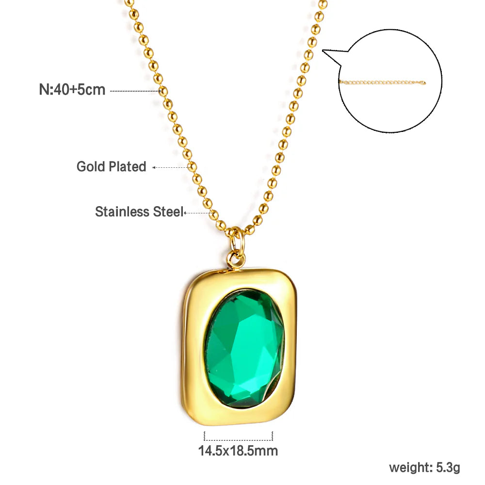 Green Rectangular Stone Necklace