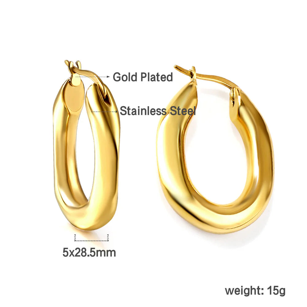 Bold Textured Golden Hoop Earrings (Hollow Oval)