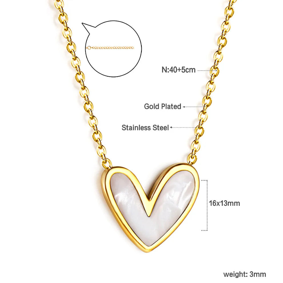 White Heart Shell Pendant Necklace