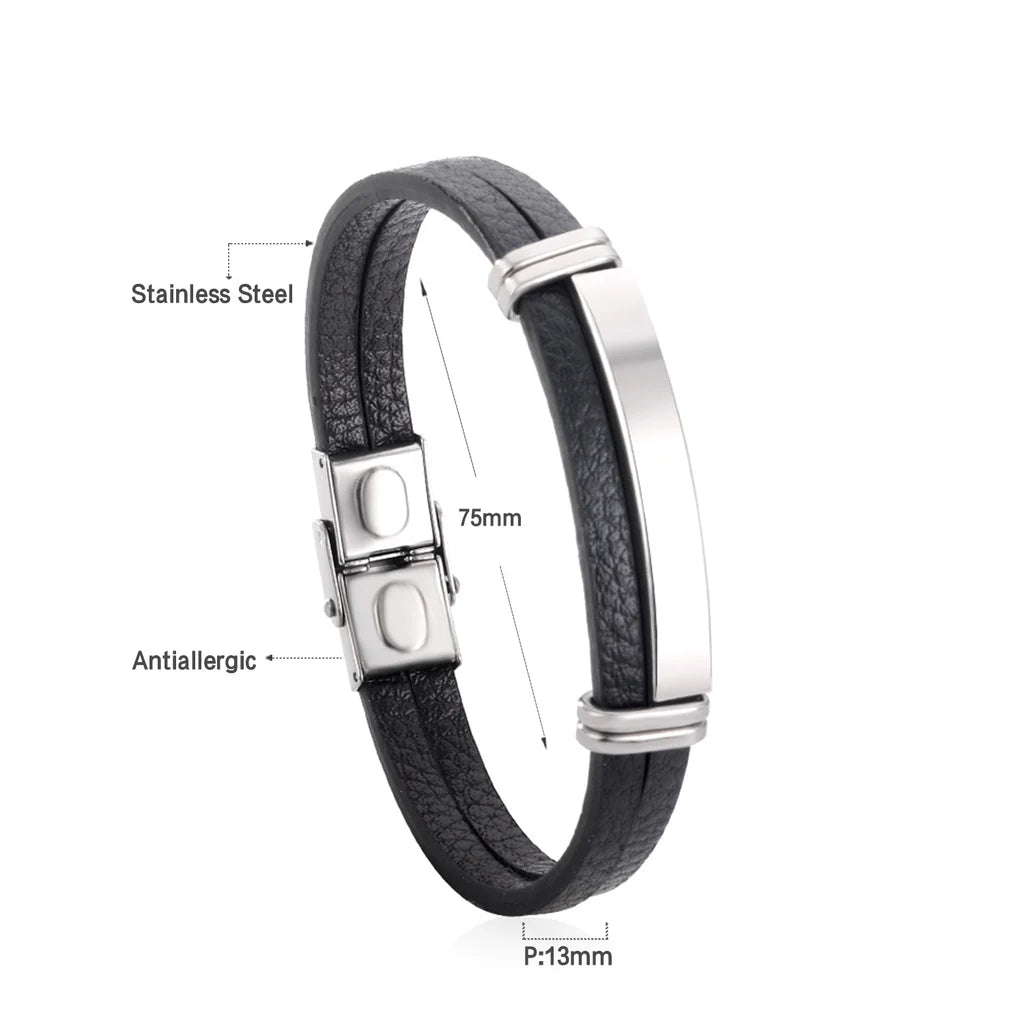 Black Leather & Stainless-Steel Bracelet