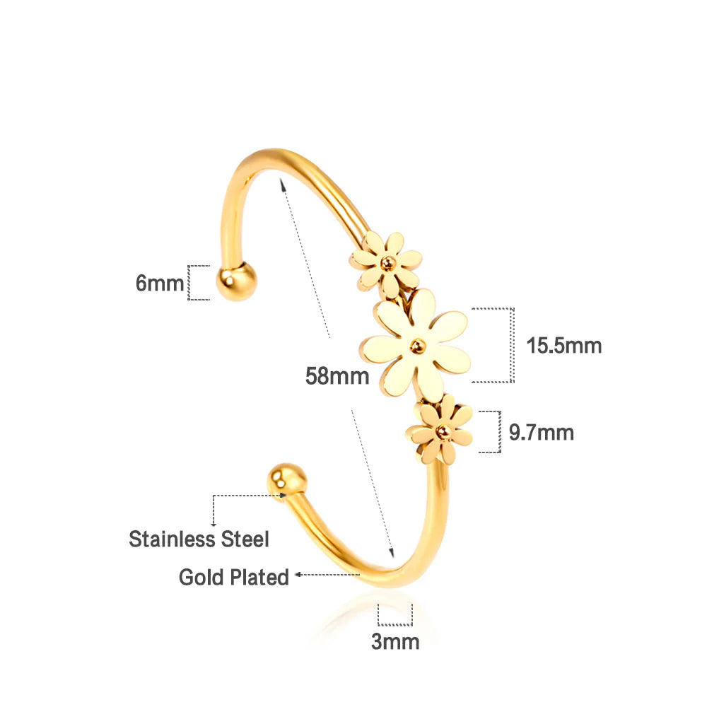 Gold Cuff Bracelet with Floral Detailing