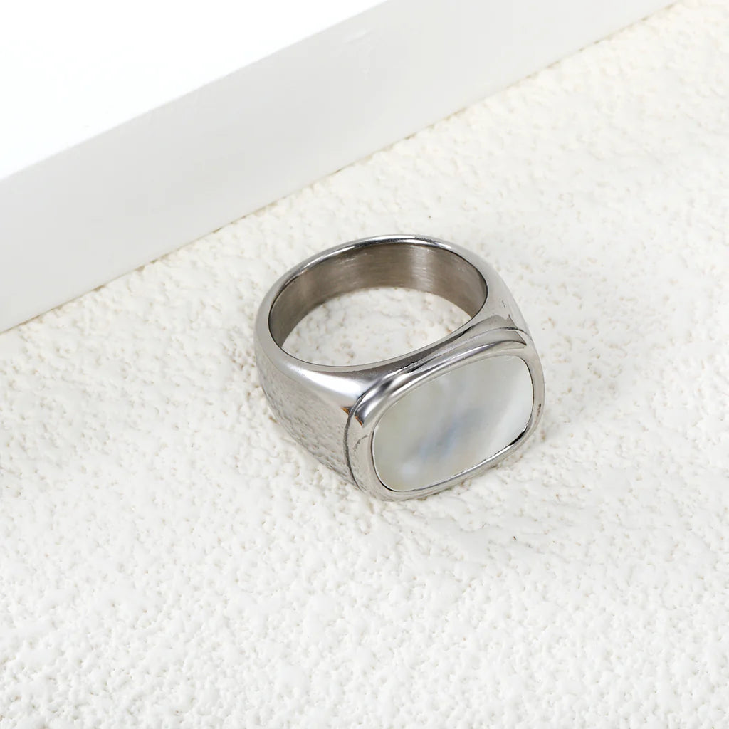 Silver-Toned Rectangular Signet Ring