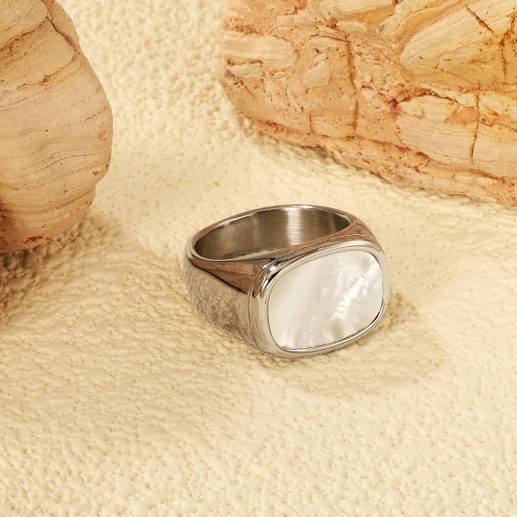 Silver-Toned Rectangular Signet Ring