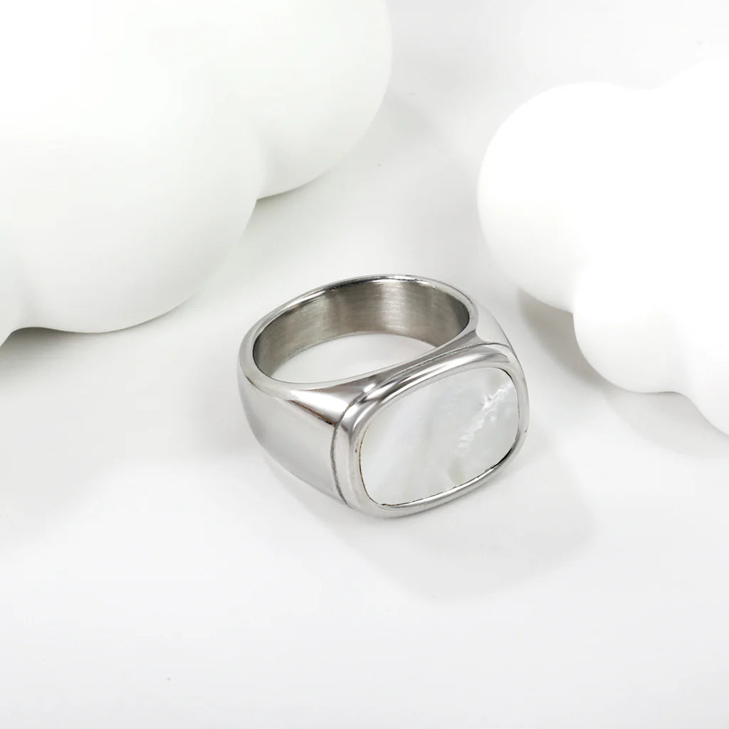 Silver-Toned Rectangular Signet Ring