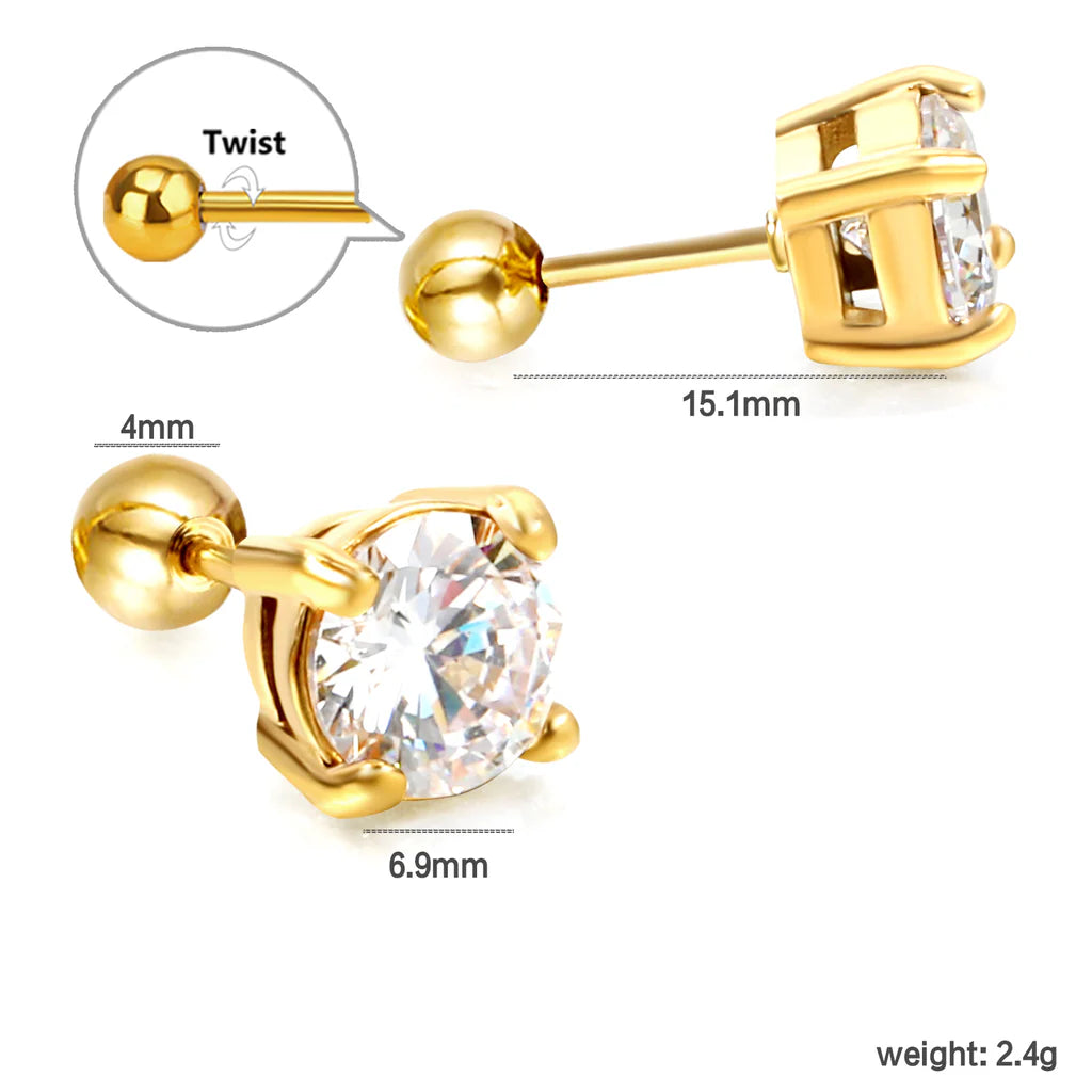 Gold-Toned Round Clear Stone Stud Earrings