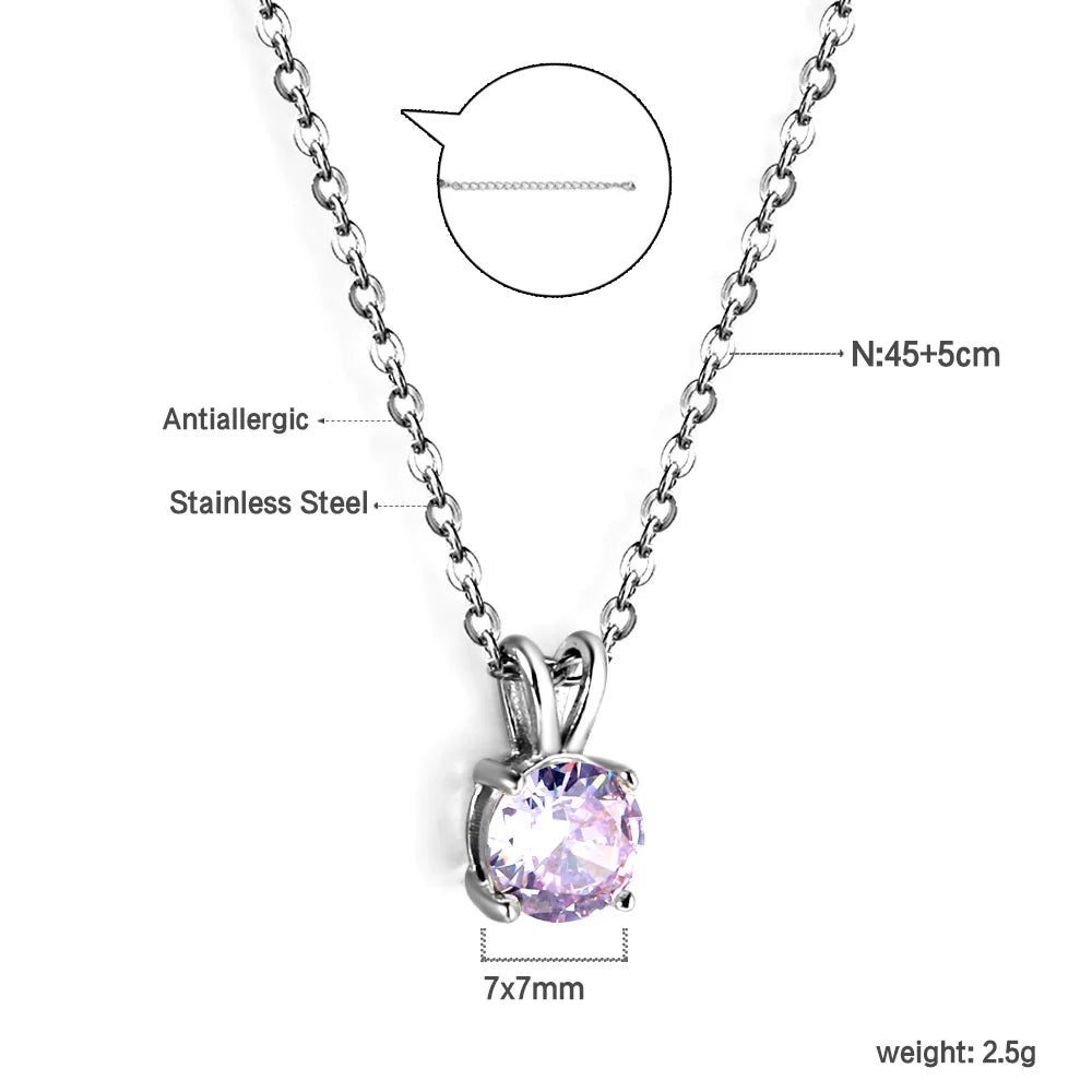 Pastel Round-Cut Stone Stainless-Steel Necklace