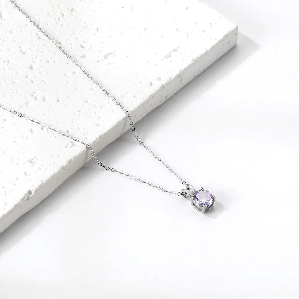 Pastel Round-Cut Stone Stainless-Steel Necklace