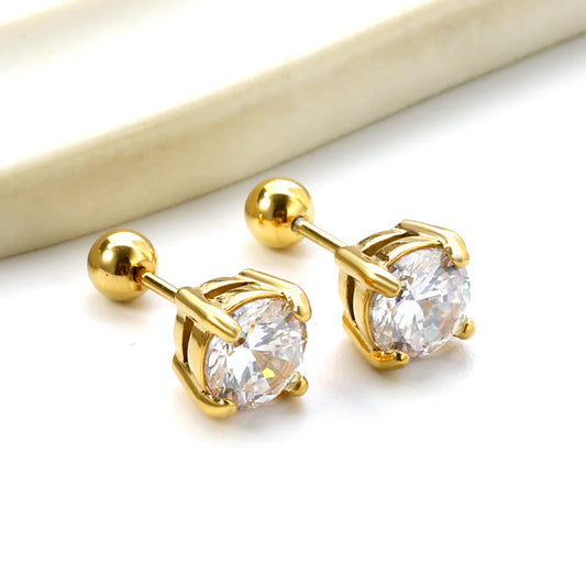Gold-Toned Round Clear Stone Stud Earrings