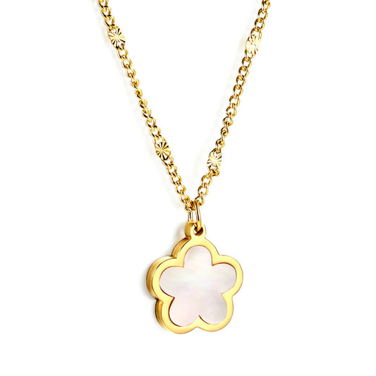 White Shell Peach Blossom Pendant Necklace