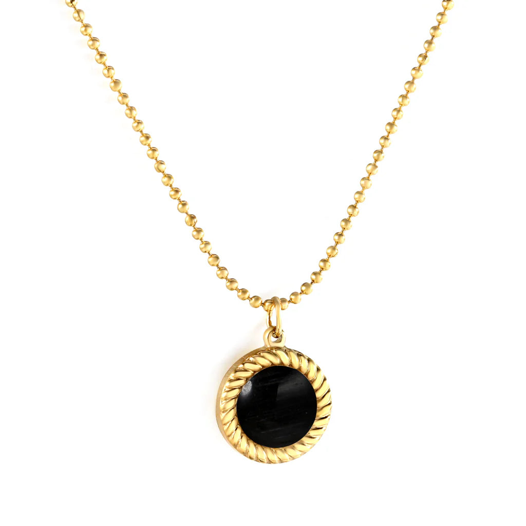 Black Round Stone Gold-Tone Necklace