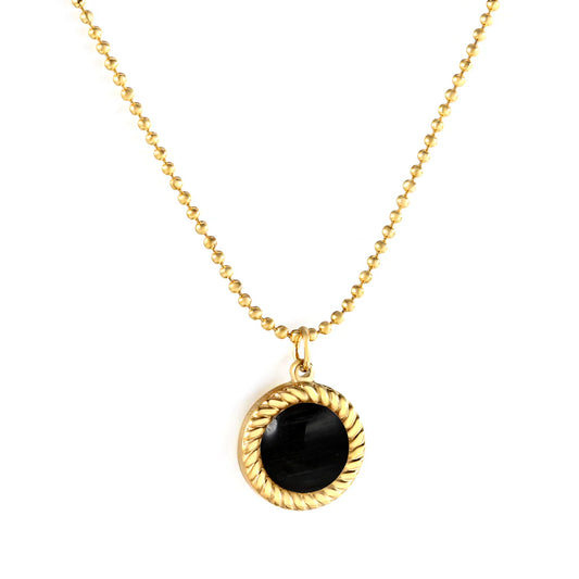 Black Round Stone Gold-Tone Necklace