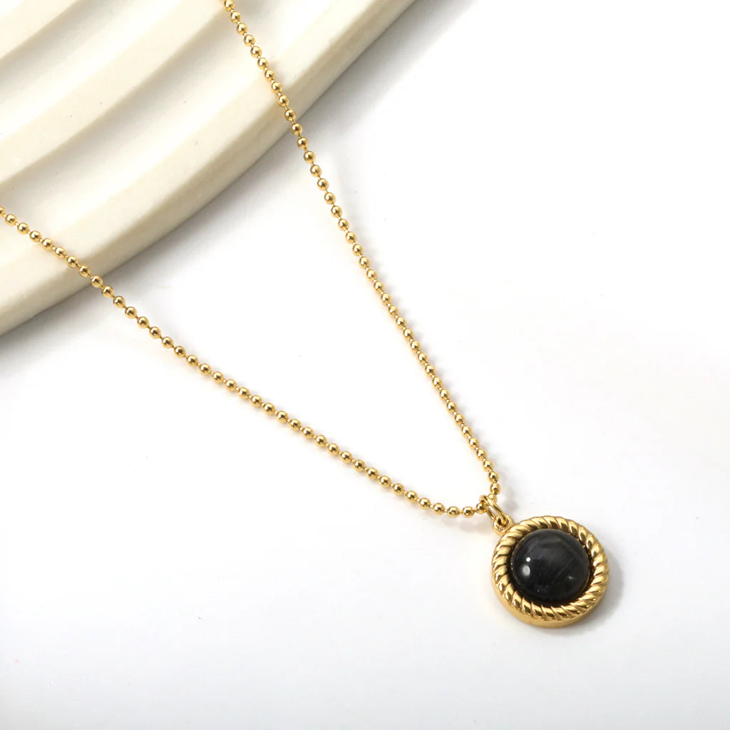 Black Round Stone Gold-Tone Necklace