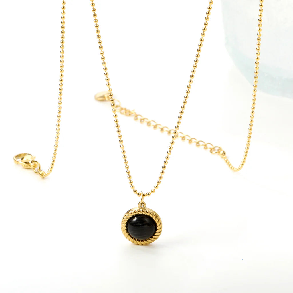 Black Round Stone Gold-Tone Necklace