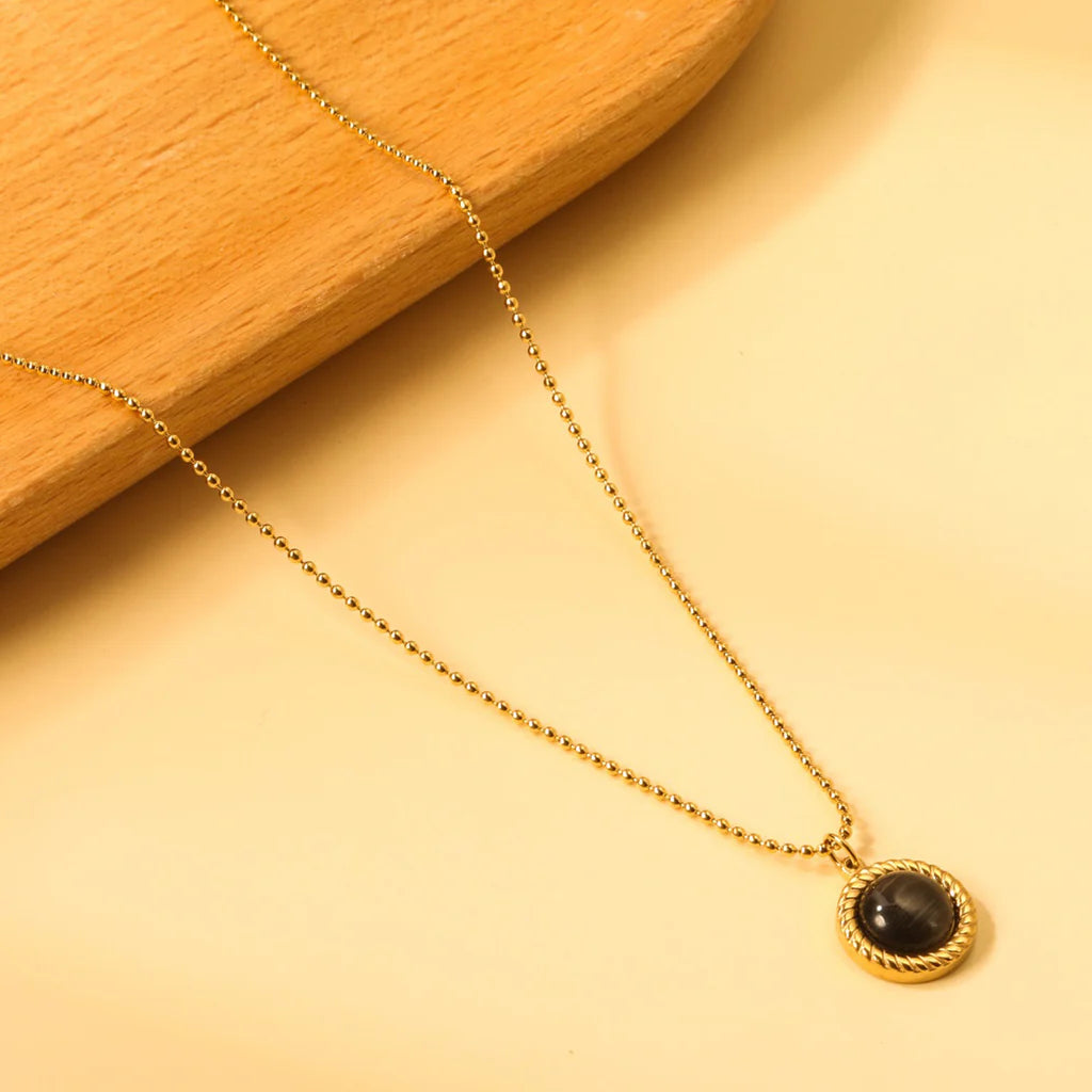 Black Round Stone Gold-Tone Necklace