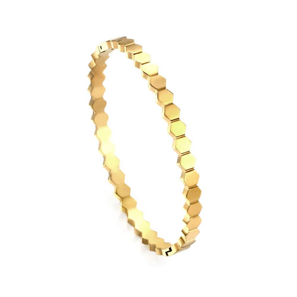 Hexagonal Segment Gold Bangle