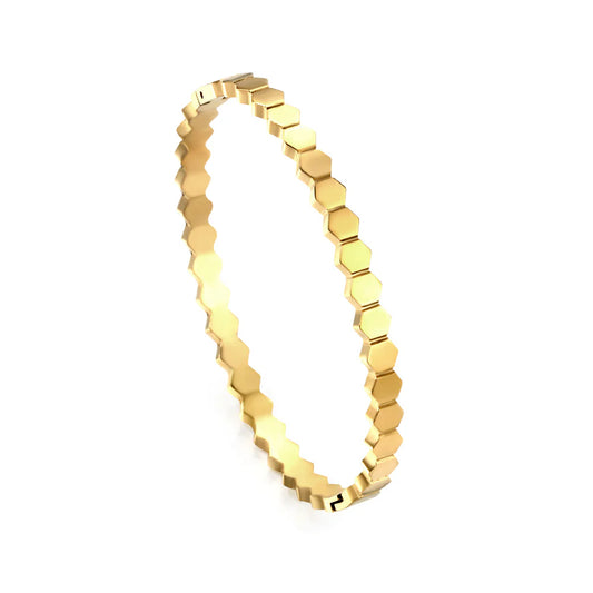Hexagonal Segment Gold Bangle