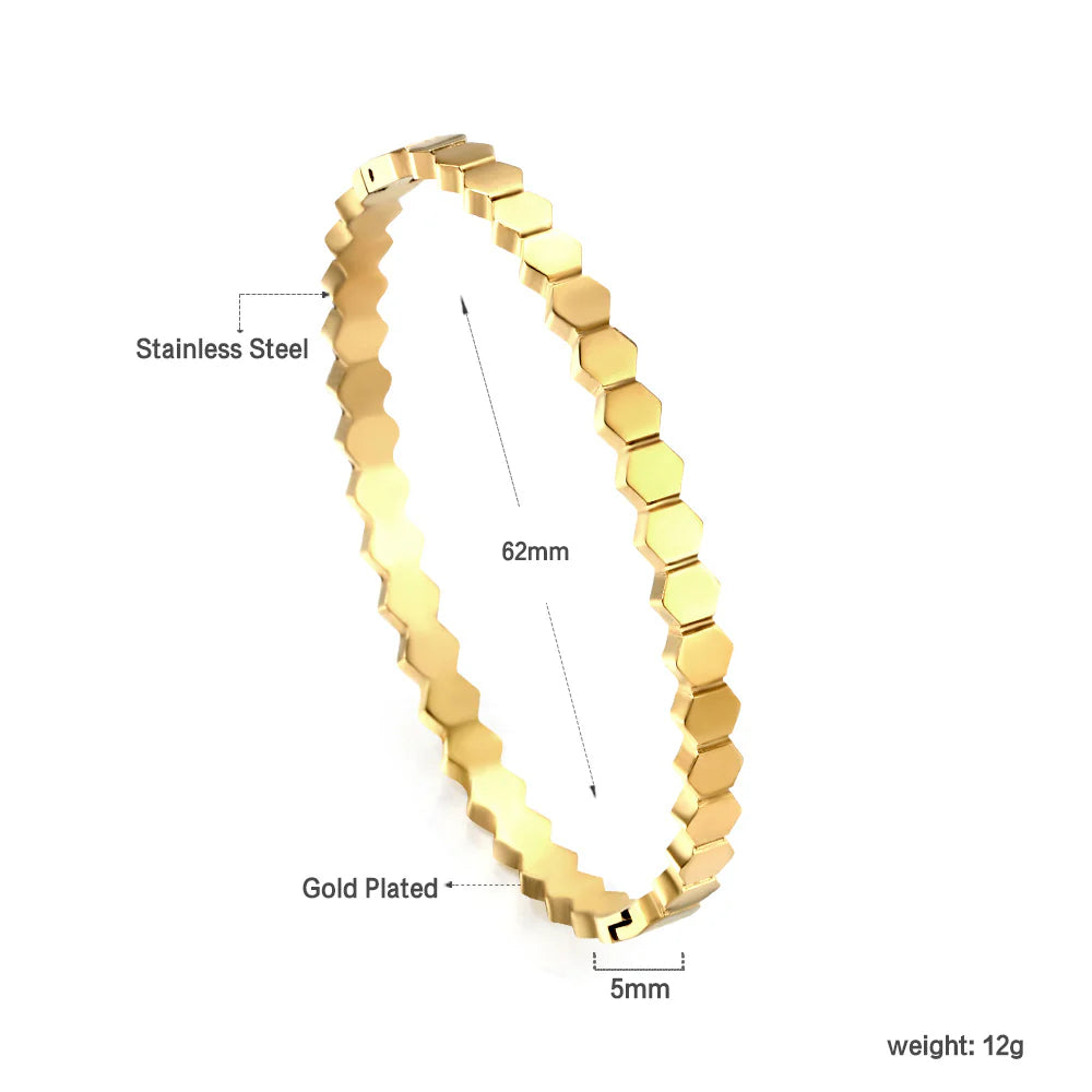 Hexagonal Segment Gold Bangle