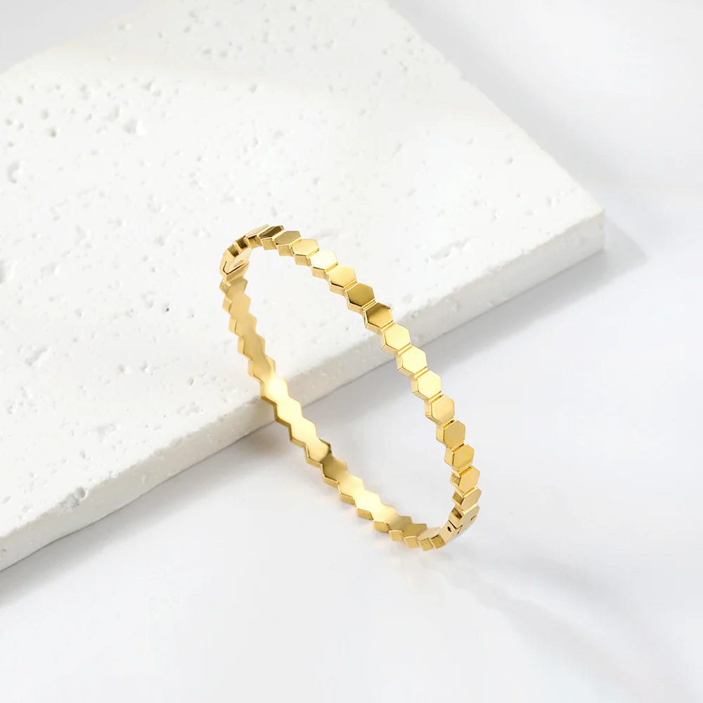 Hexagonal Segment Gold Bangle