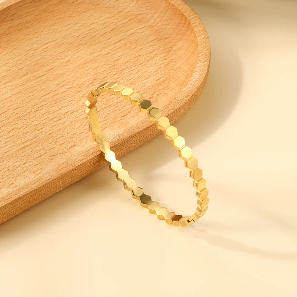 Hexagonal Segment Gold Bangle