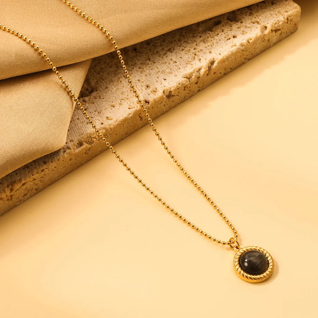 Black Round Stone Gold-Tone Necklace