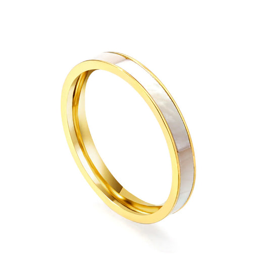 Gold-Toned Ring with Mother-of-Pearl Inlay