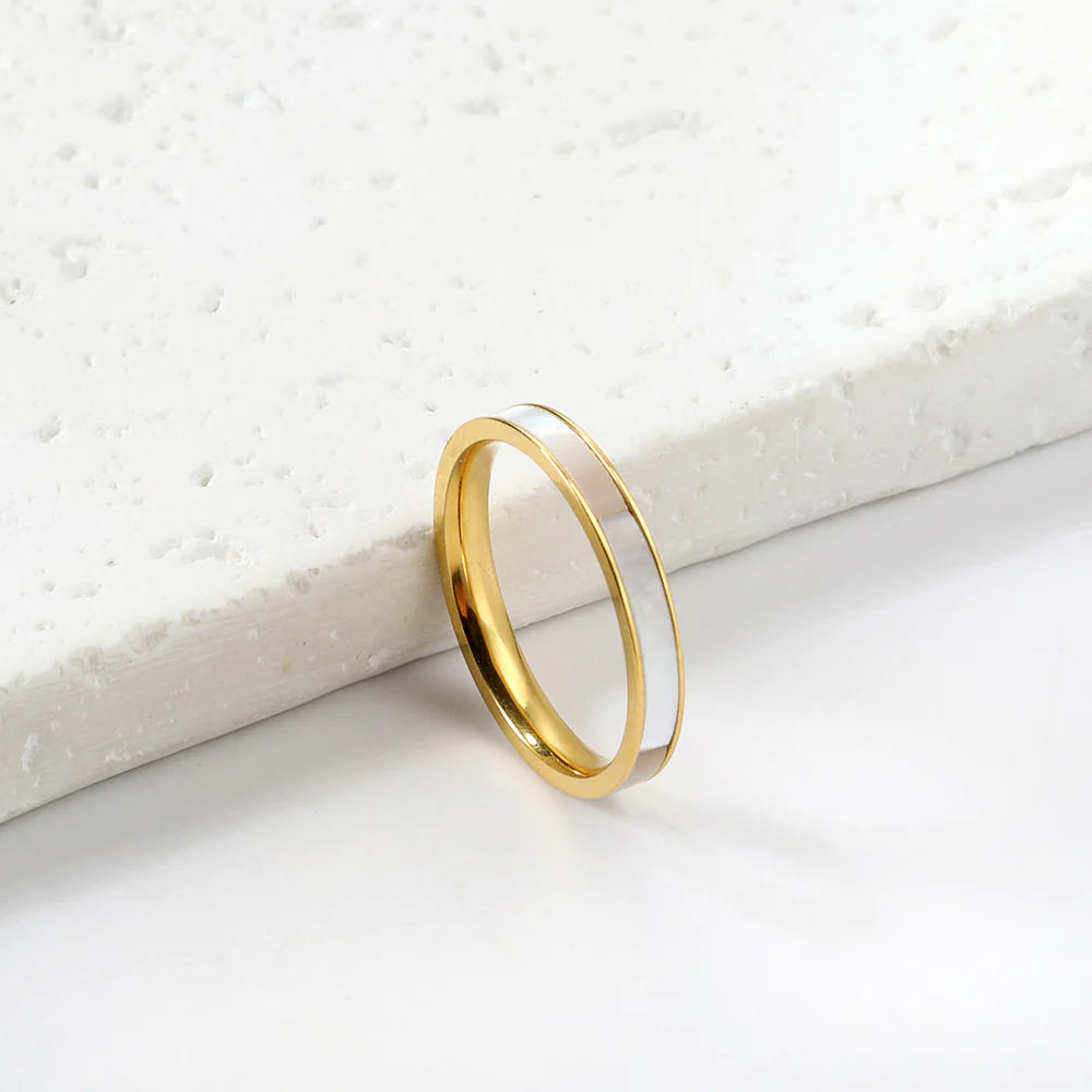 Gold-Toned Ring with Mother-of-Pearl Inlay