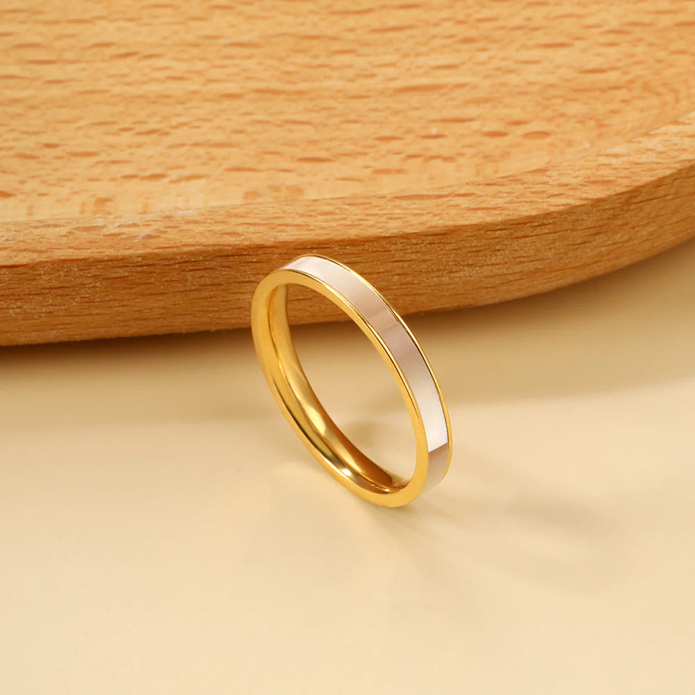 Gold-Toned Ring with Mother-of-Pearl Inlay