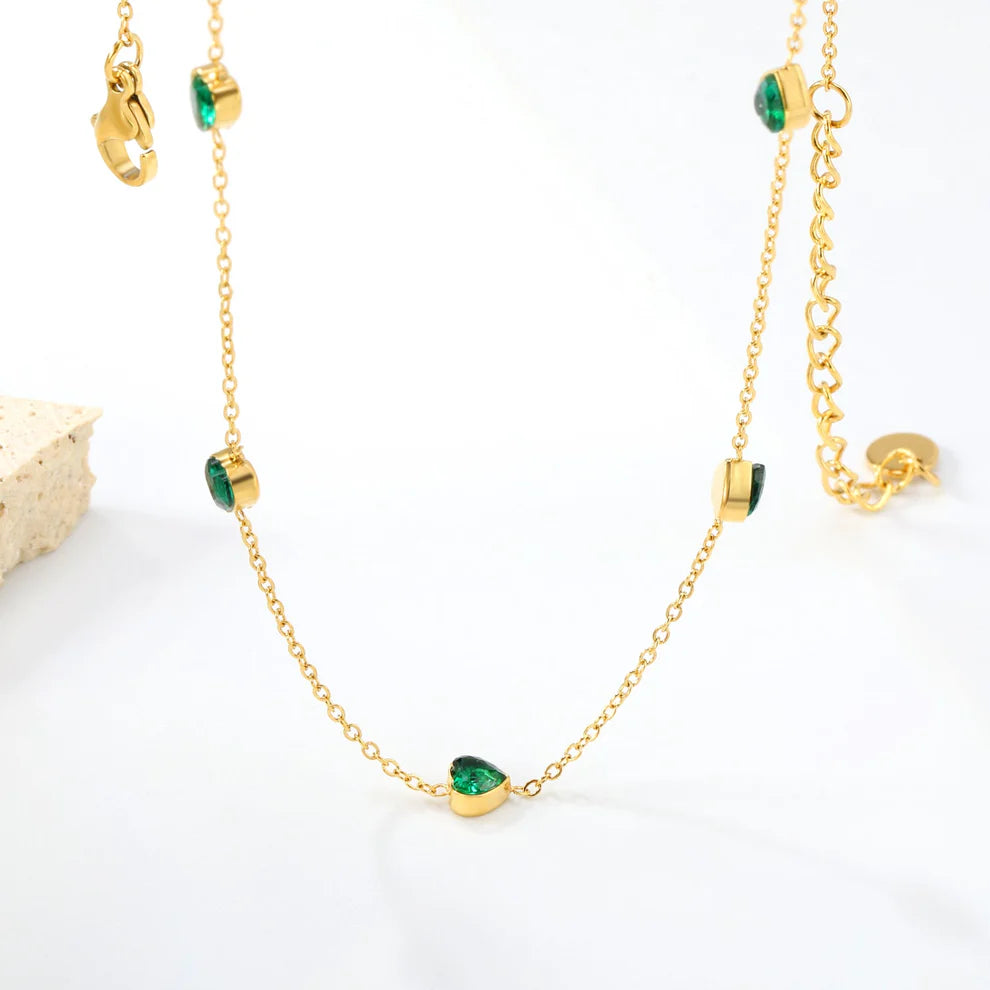 Emerald Green Zirconia Heart Necklace