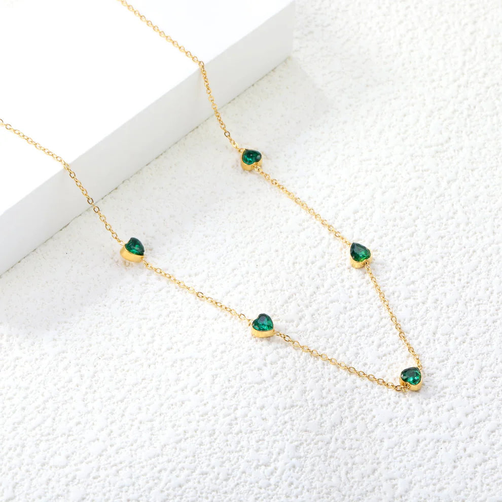 Emerald Green Zirconia Heart Necklace