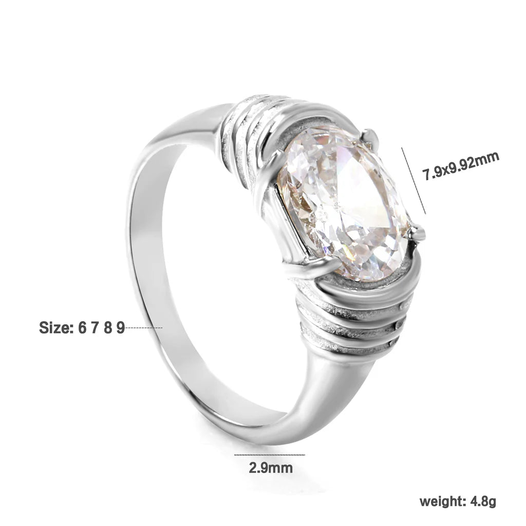 Silver-Toned Ring with Brilliant-Cut Stone