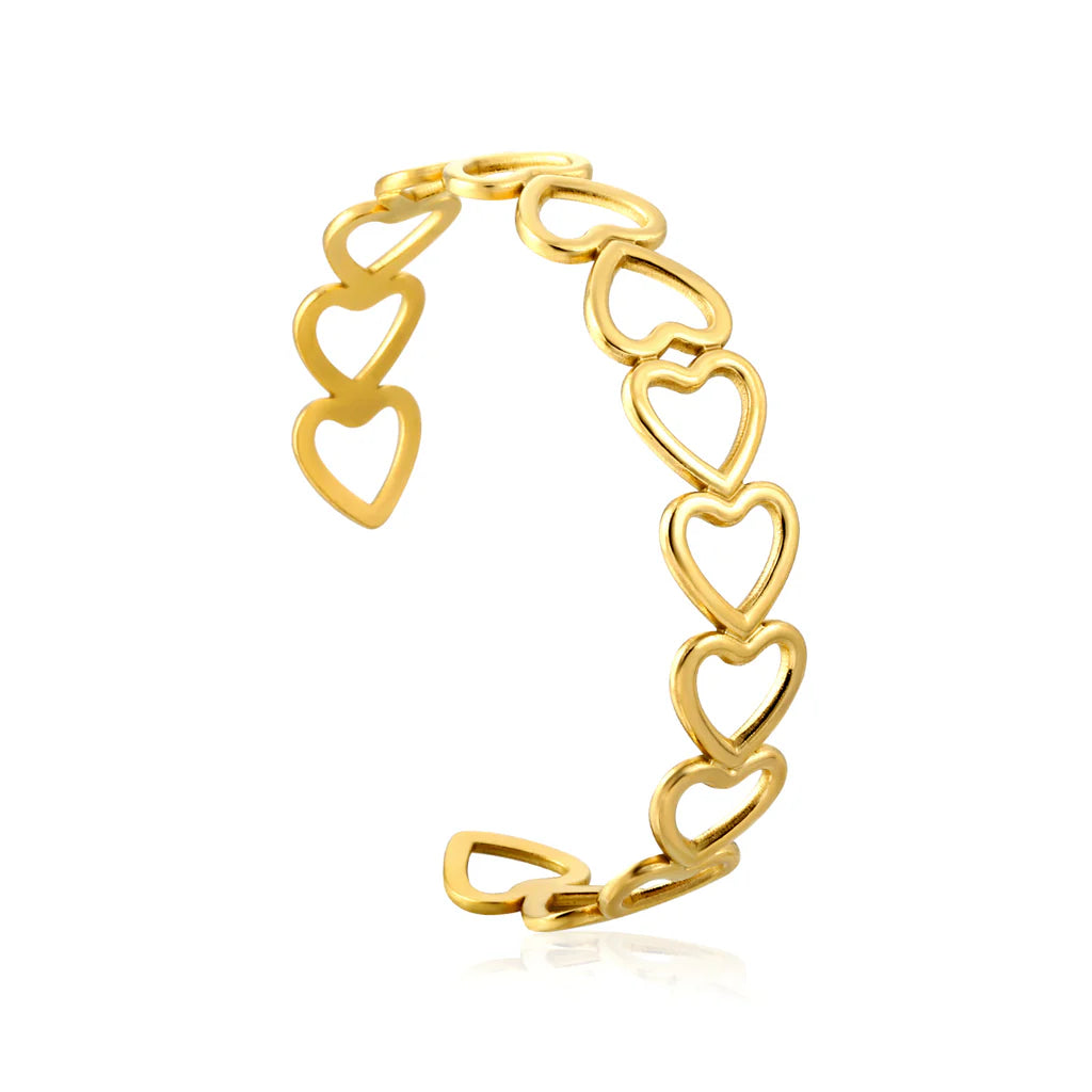 Interconnected Heart Links Gold Cuff Bracelet