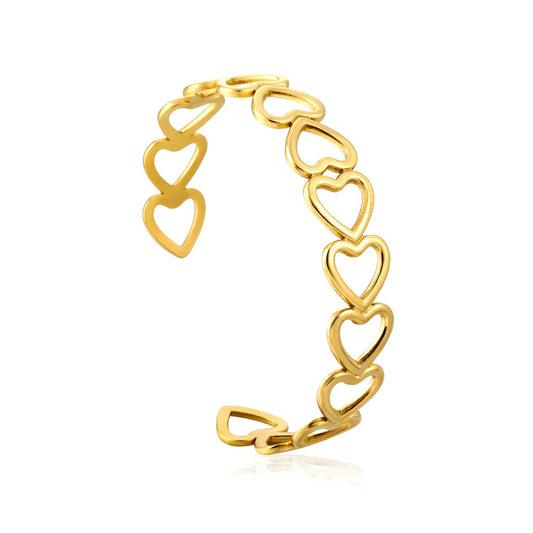 Interconnected Heart Links Gold Cuff Bracelet