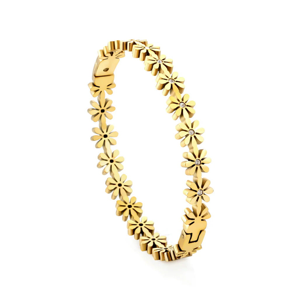 Golden Flower-Linked Crystal Bracelet