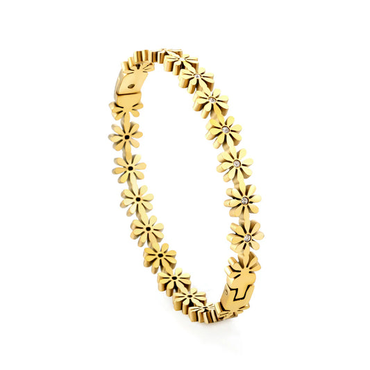 Golden Flower-Linked Crystal Bracelet