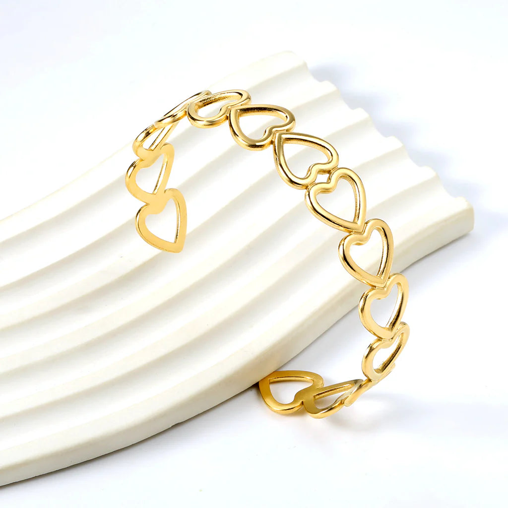 Interconnected Heart Links Gold Cuff Bracelet