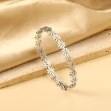 Silver Flower-Linked Crystal Bracelet