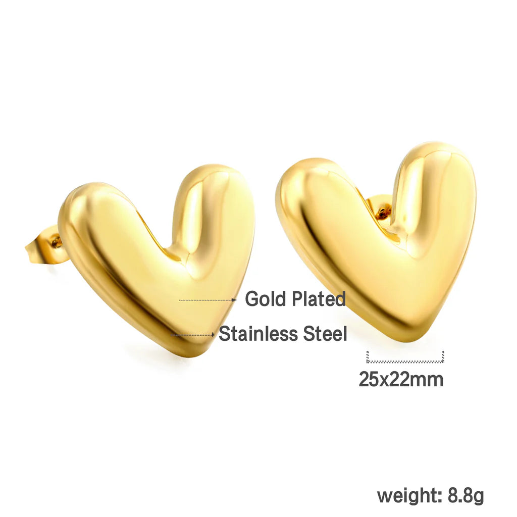 Gold-Toned Heart Stud Earrings