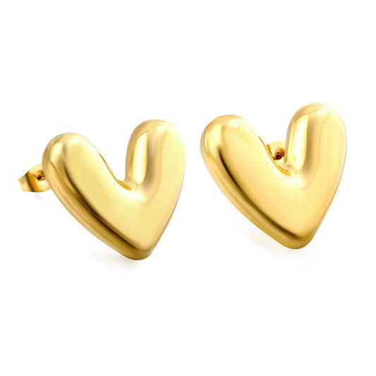 Gold-Toned Heart Stud Earrings