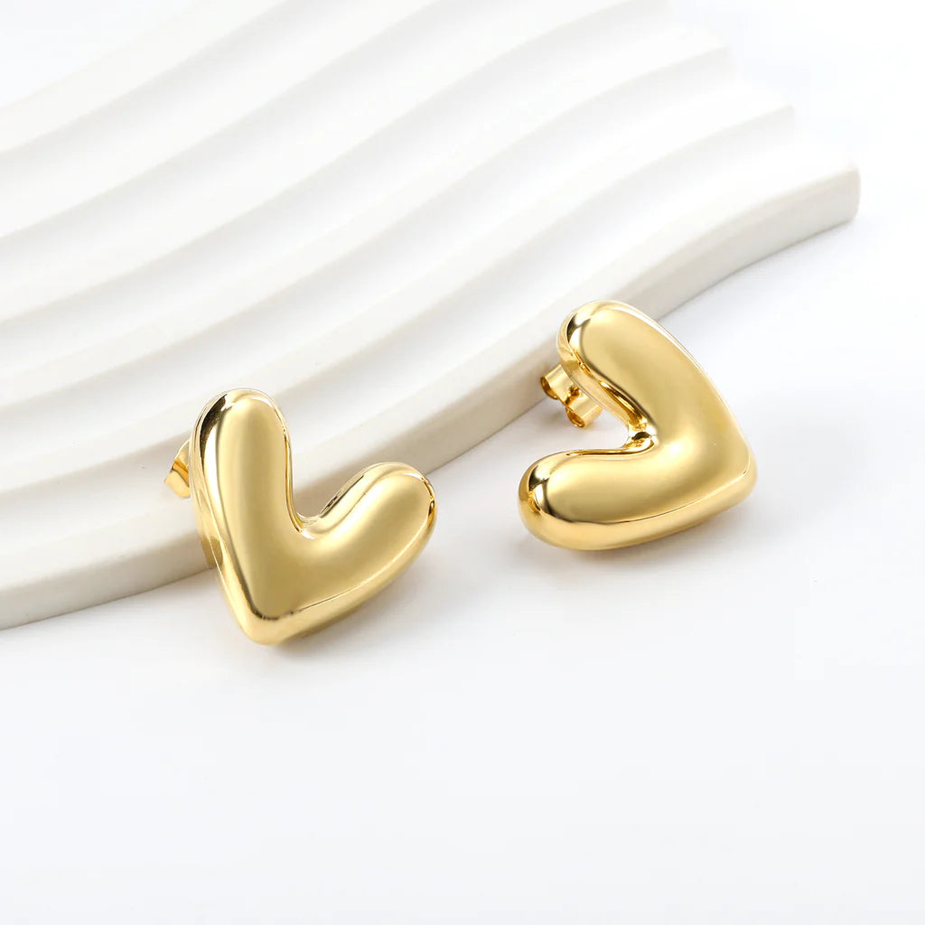 Gold-Toned Heart Stud Earrings