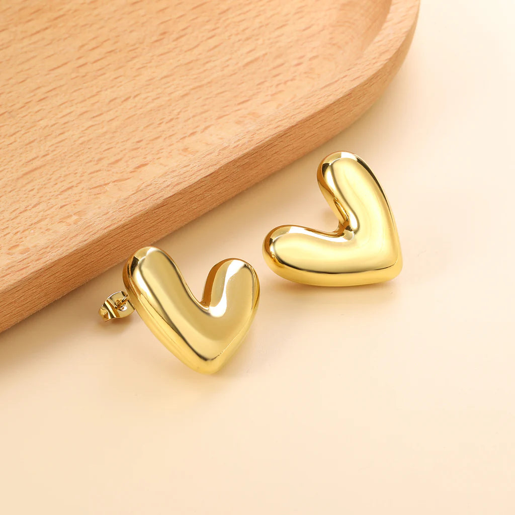 Gold-Toned Heart Stud Earrings