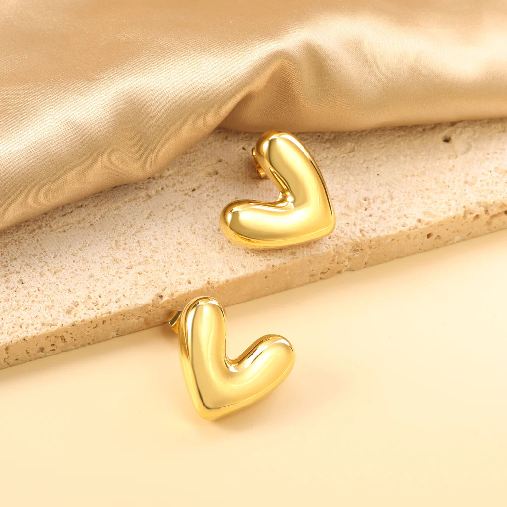 Gold-Toned Heart Stud Earrings