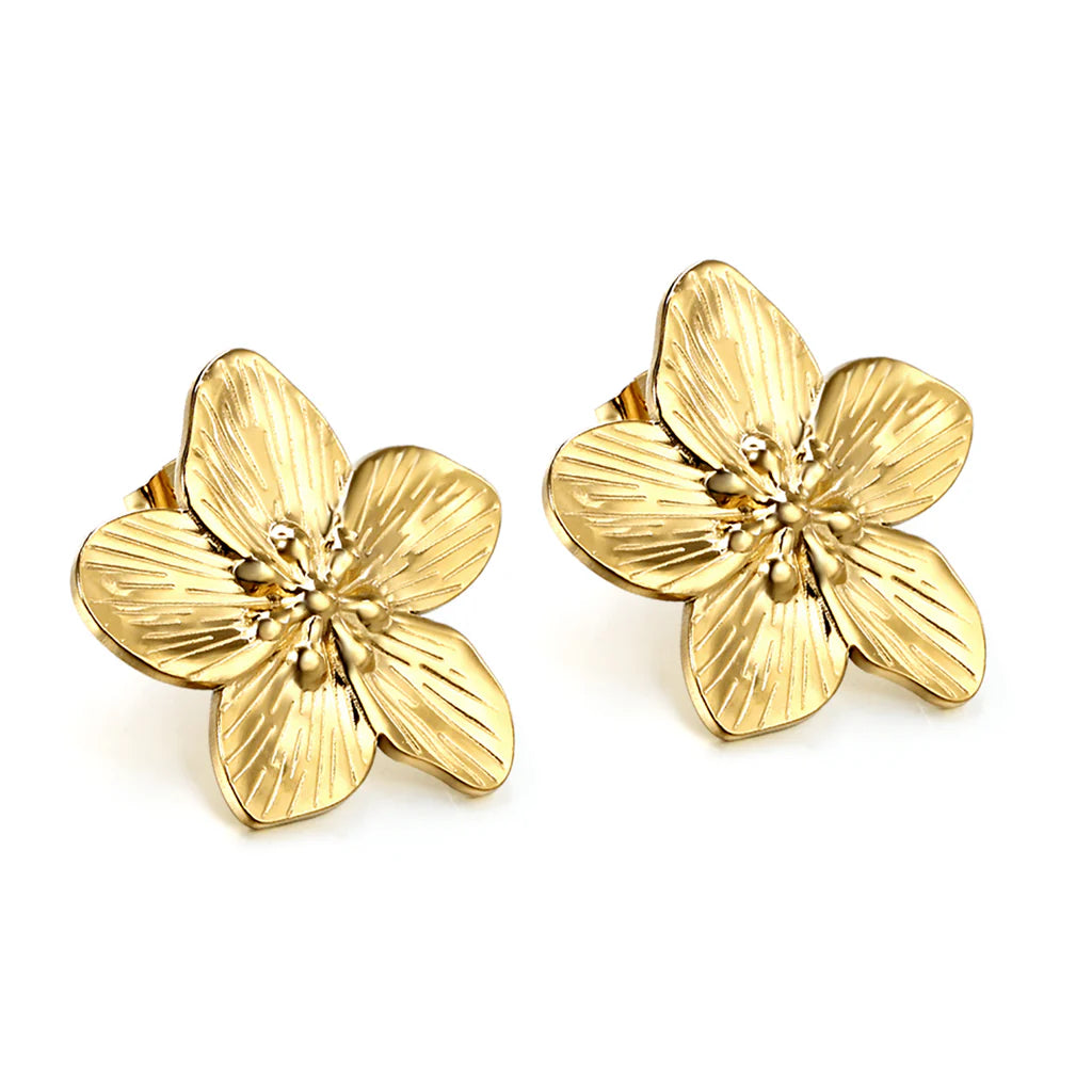 Golden Floral Stud Earrings