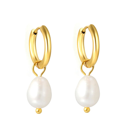Small Golden Hoop Earrings with Baroque Pearls