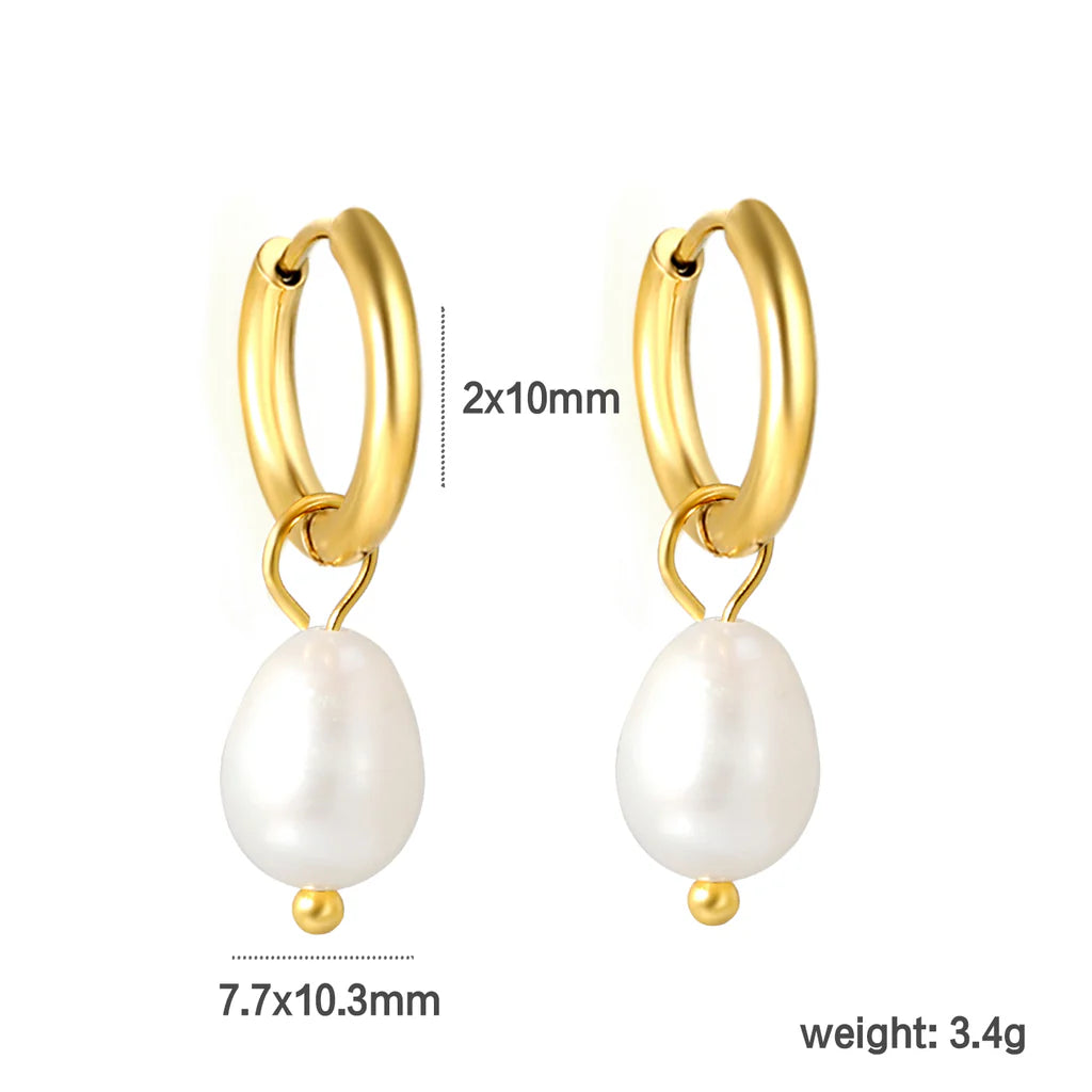 Small Golden Hoop Earrings with Baroque Pearls