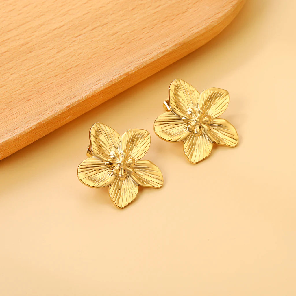 Golden Floral Stud Earrings